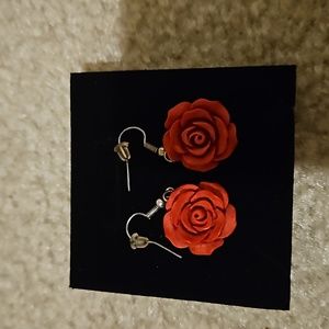 Dangly Red Rose Earrings